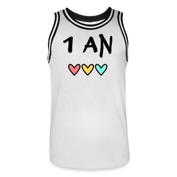 1. 1 year. 1st ANNIVERSARY. 1 YEAR ANNIVERSARY - Men's Basketball Jersey - white/black - Front - AI Model Male 185 dark (185cm)