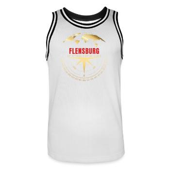 Koordinaten Flensburg - Männer Basketball-Trikot - Weiß/Schwarz - Vorne - AI Model Male 185 dark (185cm)