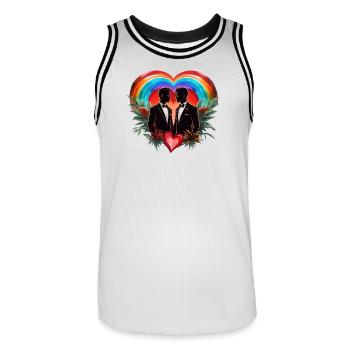 La magie de l’instant : des silhouettes élégantes et joyeuses - Maillot de basket Homme - blanc/noir - Devant - AI Model Male 185 dark (185cm)