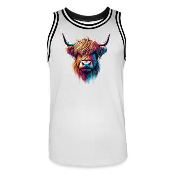 Schottische Hochlandkuh - Männer Basketball-Trikot - Weiß/Schwarz - Vorne - AI Model Male 185 dark (185cm)
