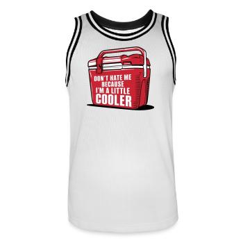 Funny Cooler Pun "A Little Cooler" - Men's Basketball Jersey - white/black - Front - AI Model Male 185 dark (185cm)