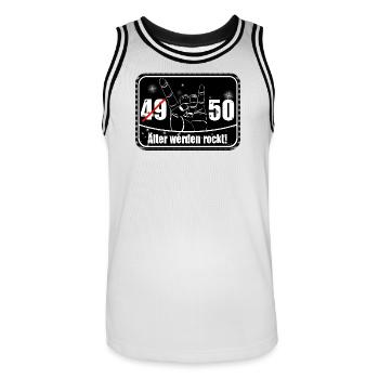 49/50 Alter rockt - Männer Basketball-Trikot - Weiß/Schwarz - Vorne - AI Model Male 185 dark (185cm)