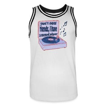 Plattenspieler statt Freunde – Musik ist genug - Männer Basketball-Trikot - Weiß/Schwarz - Vorne - AI Model Male 185 dark (185cm)