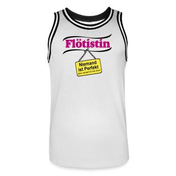 Flötistin Pink – Niemand ist Perfekt - Männer Basketball-Trikot - Weiß/Schwarz - Vorne - AI Model Male 185 dark (185cm)