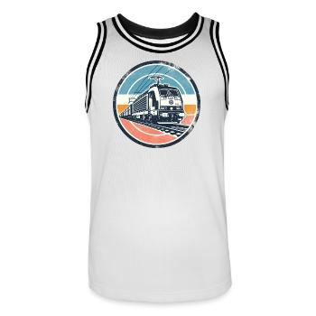 E-Lok mit Güterzug - Männer Basketball-Trikot - Weiß/Schwarz - Vorne - AI Model Male 185 dark (185cm)
