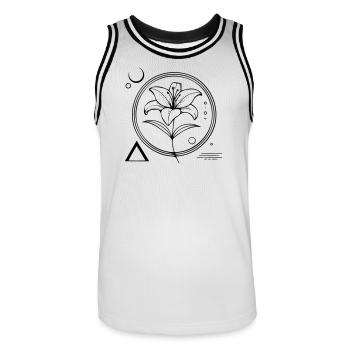 Floral geometry – the lily as a symbol - Men's Basketball Jersey - white/black - Front - AI Model Male 185 dark (185cm)