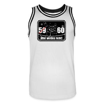 60e anniversaire, Vieillir roches,Heavy Metal(25) - Maillot de basket Homme - blanc/noir - Devant - AI Model Male 185 dark (185cm)