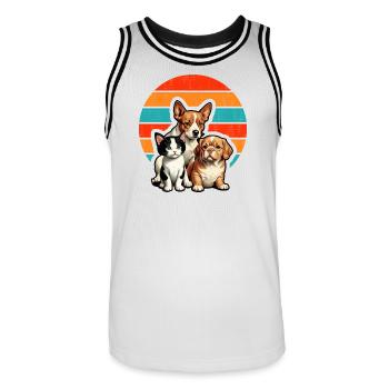vintage chiens & chat 2026 - Maillot de basket Homme - blanc/noir - Devant - AI Model Male 185 dark (185cm)