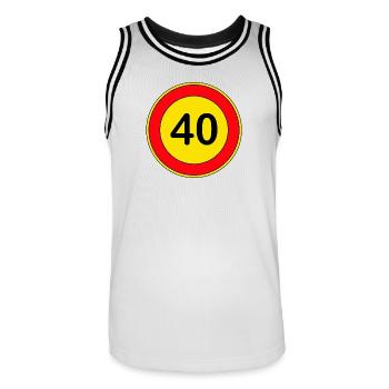 40e anniversaire, 40 ans, panneau de signalisation jaune - Maillot de basket Homme - blanc/noir - Devant - AI Model Male 185 dark (185cm)
