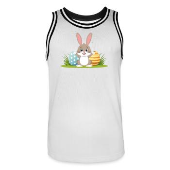 Fröhlicher Osterhase mit bunten Ostereiern - Männer Basketball-Trikot - Weiß/Schwarz - Vorne - AI Model Male 185 dark (185cm)