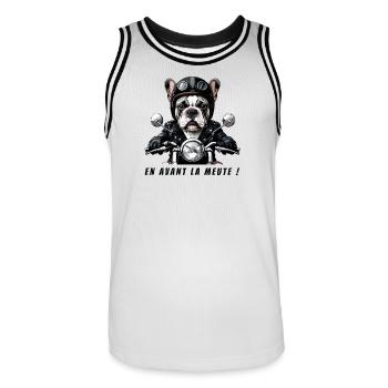 Biker Bulldog: Let's go pack! - Men's Basketball Jersey - white/black - Front - AI Model Male 185 dark (185cm)