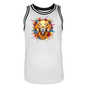 Cute Golden Retriever with colorful splashes of color - Men's Basketball Jersey - white/black - Front - AI Model Male 185 dark (185cm)