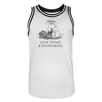 love peace & sockenwoll - Hippie-Schaf - Männer Basketball-Trikot - Weiß/Schwarz - Vorne - AI Model Male 185 dark (185cm)