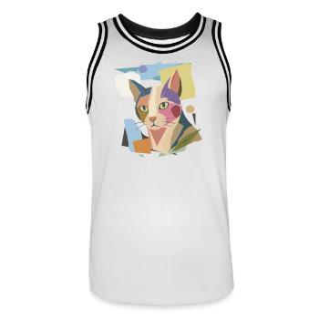 Abstrakte Katze im modernen Farbblock-Design - Männer Basketball-Trikot - Weiß/Schwarz - Vorne - AI Model Male 185 dark (185cm)