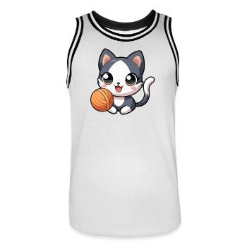 Schwarz-weißes Kawaii-Kätzchen mit Strang - Männer Basketball-Trikot - Weiß/Schwarz - Vorne - AI Model Male 185 dark (185cm)