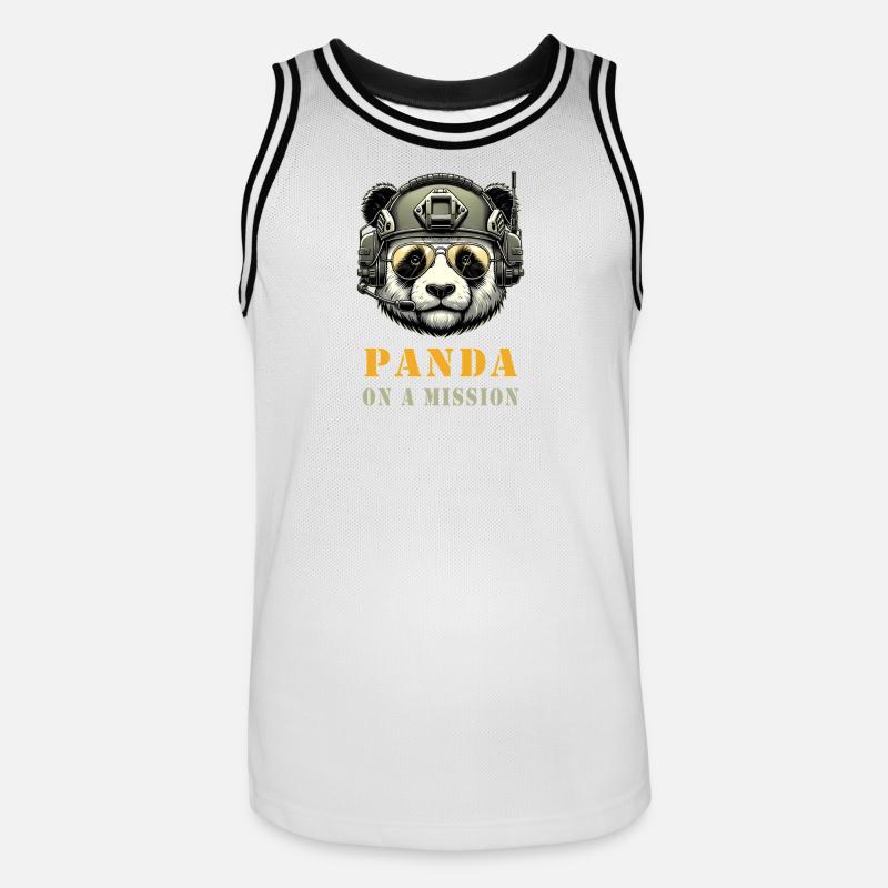 Panda en mission / Militaire - Maillot de basket Homme - blanc/noir