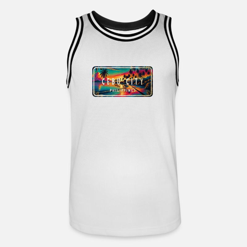 Cebu City – Tropical Retro Schild - Männer Basketball-Trikot - Weiß/Schwarz