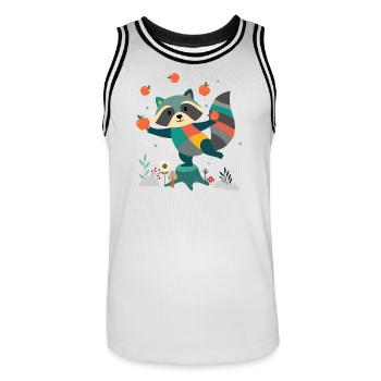 Verspielter Waschbär jongliert fröhlich mit Äpfeln - Männer Basketball-Trikot - Weiß/Schwarz - Vorne - AI Model Male 185 dark (185cm)