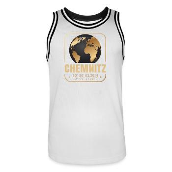 Chemnitz - Männer Basketball-Trikot - Weiß/Schwarz - Vorne - AI Model Male 185 dark (185cm)
