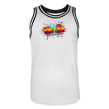Wing Chun shirt explosion - Men's Basketball Jersey - white/black - Front - AI Model Male 185 dark (185cm)