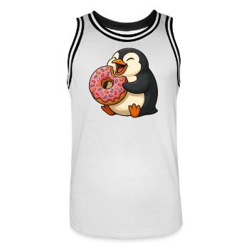 Mignon pingouin Donut Lover Dessin animé Grignotage - Maillot de basket Homme - blanc/noir - Devant - AI Model Male 185 dark (185cm)