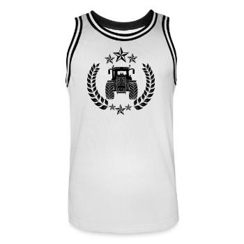 Tractor in laurel wreath with stars – Boerenkracht - Men's Basketball Jersey - white/black - Front - AI Model Male 185 dark (185cm)