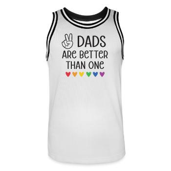 Mois de la fierté LGBTQ - Deux papas valent mieux qu’un - Maillot de basket Homme - blanc/noir - Devant - AI Model Male 185 dark (185cm)