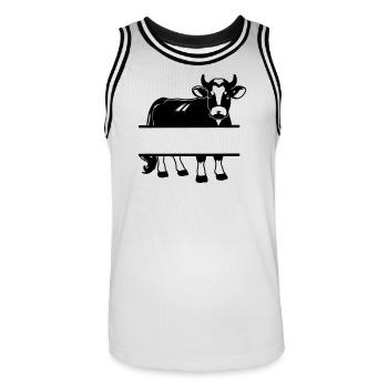 Silhouette de vache avec espace de texte – Chemise de ferme - Maillot de basket Homme - blanc/noir - Devant - AI Model Male 185 dark (185cm)