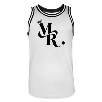 Mr. & Krone, customizable - Men's Basketball Jersey - white/black - Front - AI Model Male 185 dark (185cm)