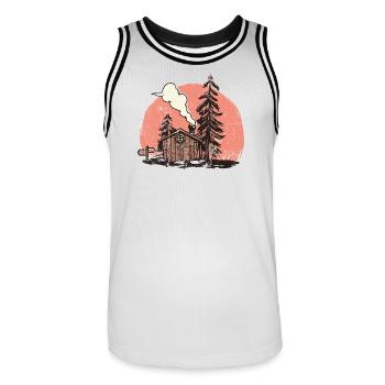 Illustration de cabane forestière confortable - Maillot de basket Homme - blanc/noir - Devant - AI Model Male 185 dark (185cm)