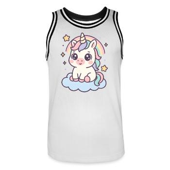 Kawaii Unicorn on Cloud with Rainbow Stars - Men's Basketball Jersey - white/black - Front - AI Model Male 185 dark (185cm)