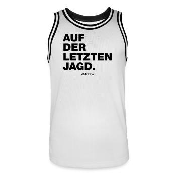 Auf der letzten Jagd (JGA - Jungesellenabschied) - Männer Basketball-Trikot - Weiß/Schwarz - Vorne - AI Model Male 185 dark (185cm)