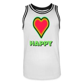 VIBRANT heart graphic with neon framing - Men's Basketball Jersey - white/black - Front - AI Model Male 185 dark (185cm)