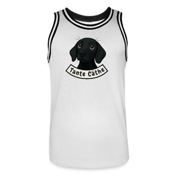 Schweißhund Tante Cäthe - Männer Basketball-Trikot - Weiß/Schwarz - Vorne - AI Model Male 185 dark (185cm)