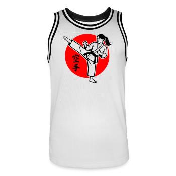Karate Yokogeri weiblich - Männer Basketball-Trikot - Weiß/Schwarz - Vorne - AI Model Male 185 dark (185cm)