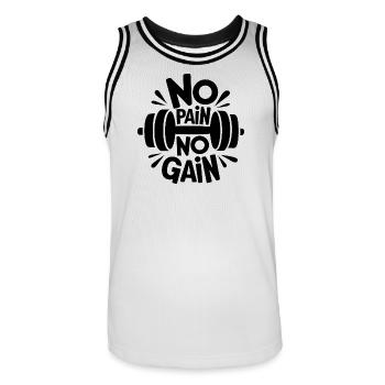 No pain No Gain Motivational Gym Quote - Men's Basketball Jersey - white/black - Front - AI Model Male 185 dark (185cm)