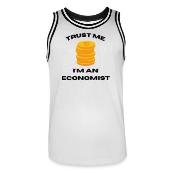 Trust Me I'm an Economist - Men's Basketball Jersey - white/black - Front - AI Model Male 185 dark (185cm)