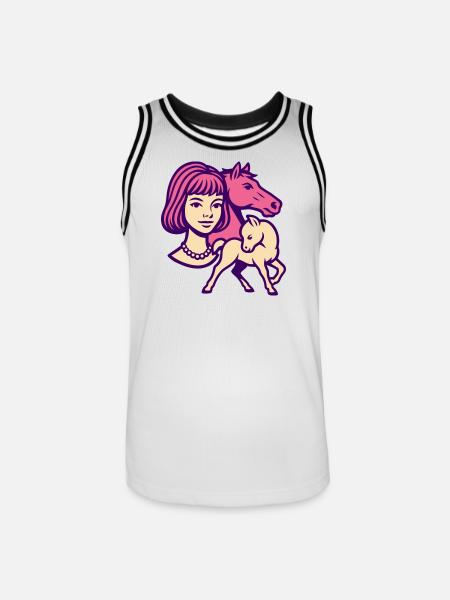 Pferdemädchen Pop-Art rosa - Männer Basketball-Trikot - Weiß/Schwarz