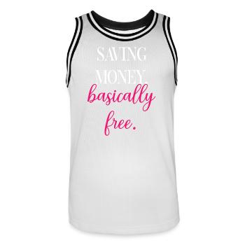 Funny Shopping Logic: Basically Free Savings	 - Men's Basketball Jersey - white/black - Front - AI Model Male 185 dark (185cm)