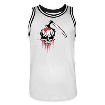 Crâne ensanglanté fendu par une hache - Maillot de basket Homme - blanc/noir - Devant - AI Model Male 185 dark (185cm)