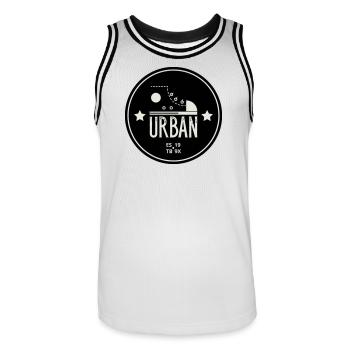 Urban Style Badge Featuring Red Sneaker and Bold  - Maillot de basket Homme - blanc/noir - Devant - AI Model Male 185 dark (185cm)