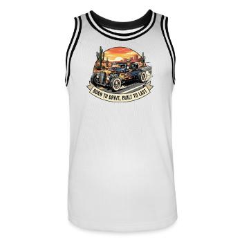 Retro Muscle Car mit Sonnenuntergang - Männer Basketball-Trikot - Weiß/Schwarz - Vorne - AI Model Male 185 dark (185cm)