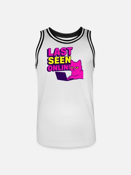 Sidst set online: Meme-design med irriteret kat - Herre basketball-trikot - hvid/sort