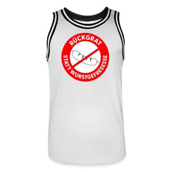 Rückgrat statt Wurstgefresse! WUNSCHFARBEN Wurst2 - Männer Basketball-Trikot - Weiß/Schwarz - Vorne - AI Model Male 185 dark (185cm)