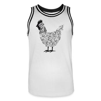 Künstlerischer Chakra-Hahn mit floralen Mustern - Männer Basketball-Trikot - Weiß/Schwarz - Vorne - AI Model Male 185 dark (185cm)
