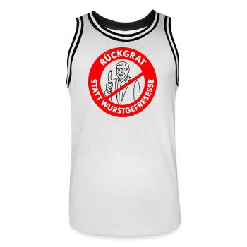 Colonne vertébrale au lieu de manger des saucisses ! COULEURS SOUHAITÉES Bande dessinée - Maillot de basket Homme - blanc/noir - Devant - AI Model Male 185 dark (185cm)