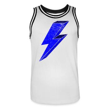 Conception d’éclairs bleus pour une 3D dynamique - Maillot de basket Homme - blanc/noir - Devant - AI Model Male 185 dark (185cm)