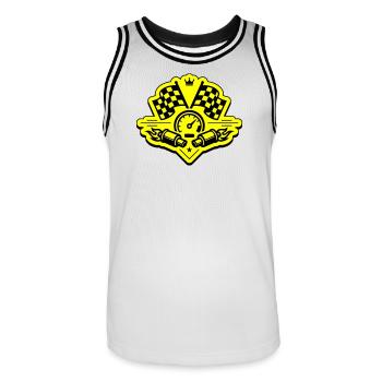 Drapeau de course, compteur de vitesse d'échappement - Maillot de basket Homme - blanc/noir - Devant - AI Model Male 185 dark (185cm)