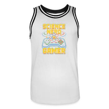 Science Nerd Gamer Atom Controller Wissenschaft - Maillot de basket Homme - blanc/noir - Devant - AI Model Male 185 dark (185cm)