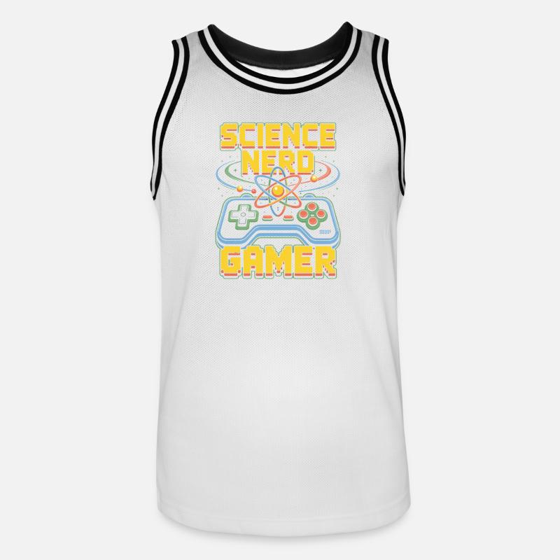 Science Nerd Gamer Atom Controller Wissenschaft - Maillot de basket Homme - blanc/noir